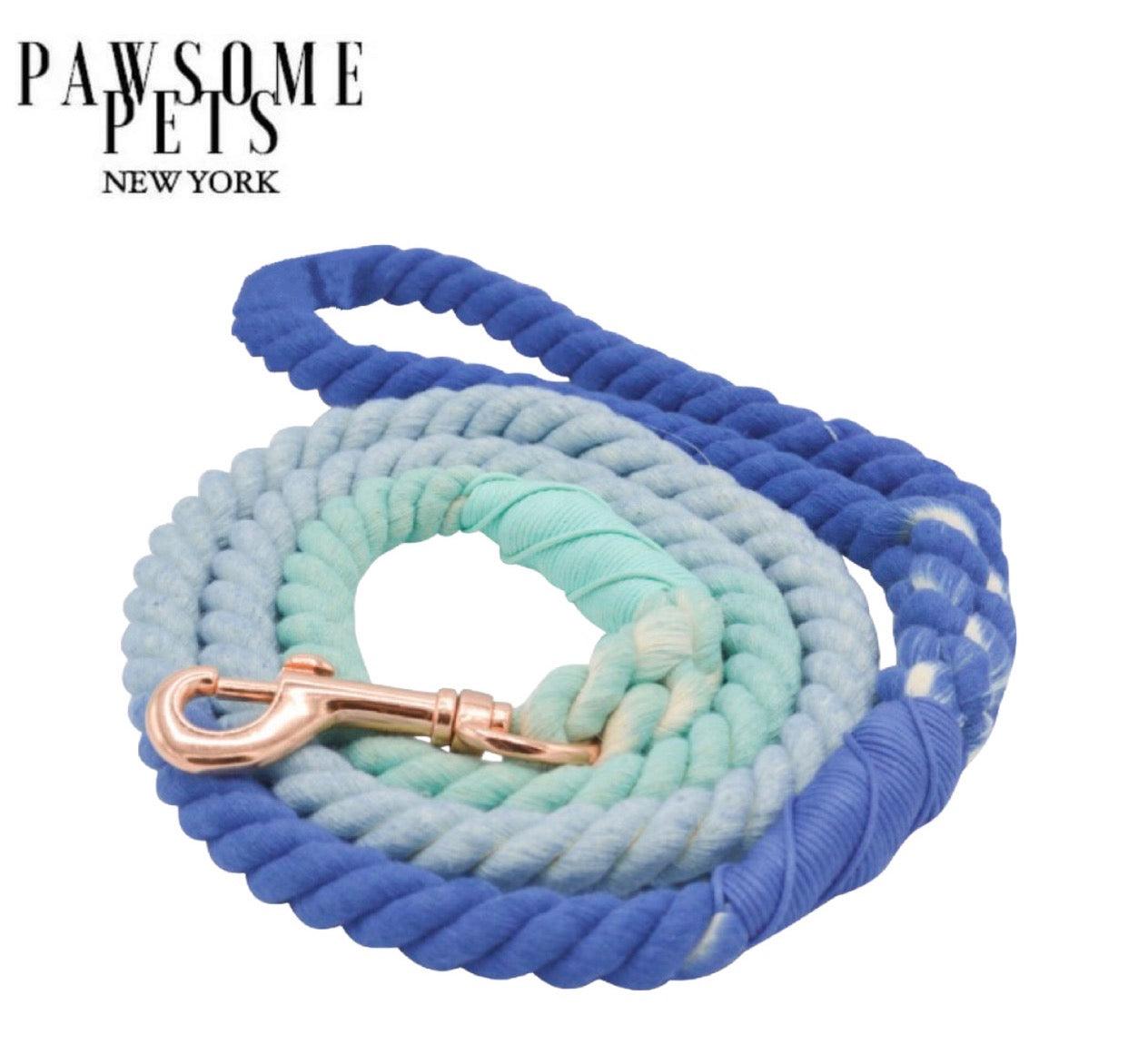 Oceanside Rainbow Rope Dog Leash – Hand-Dyed 100% Cotton | Pawsome Pets New York