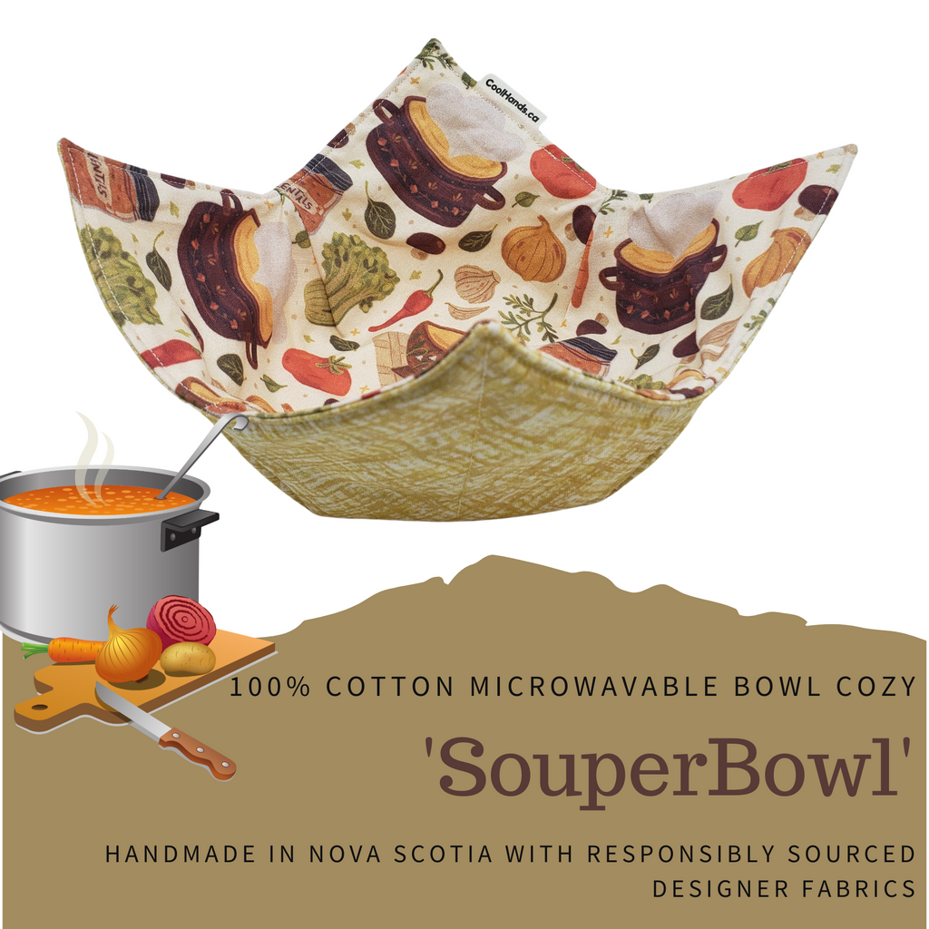 Microwavable Bowl Cozy – 100% Cotton, Handmade | SouperBowl by Cool Hand Nukes.