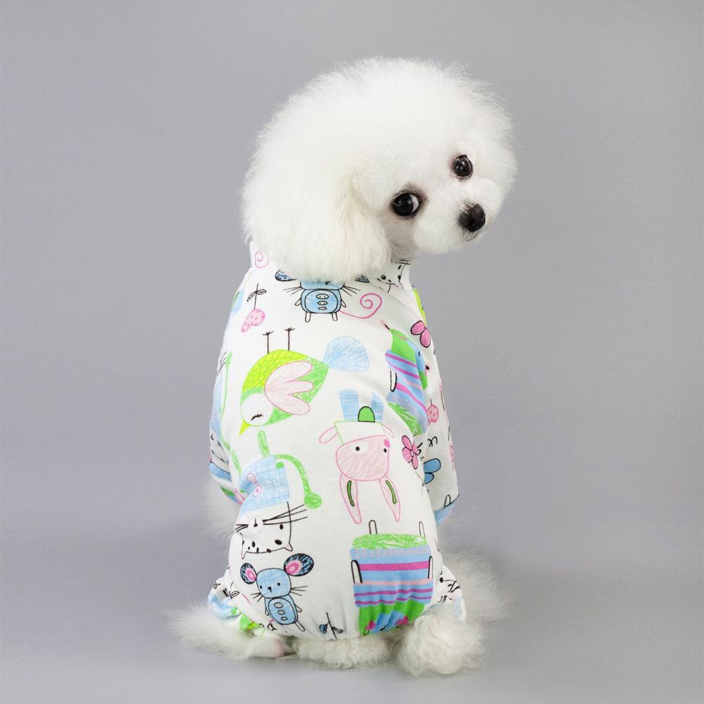 Vibrant Cartoon Dog Pajamas – Comfy 100% Cotton Home Clothes for Pets | Dog Hugs Cat.